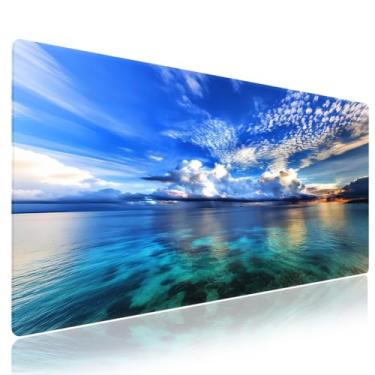 Imagem de Knseva. Mouse pad XXL estendido (80 cm x 40 cm) - Ilhas Maldivas Paraíso Majestoso Cena Oceano Tranquilo Águas Espelhadas Nuvens Nuvens Nuvens, Decoração de Escritório Extra Grande, Tapete de Mesa
