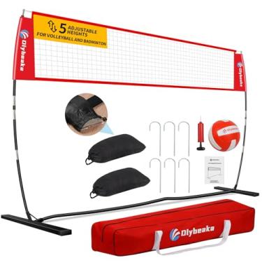 Imagem de Olybeaka Rede De Vôlei Portátil 12 Pés/14 Pés Para Quintal Com Base Alargada, Tetoron, 6 Estacas Metal E 4 Sacos Areia, Equipamento Treinamento Bolsa Transporte - Fácil Instalação 5 Alturas Ajustáve