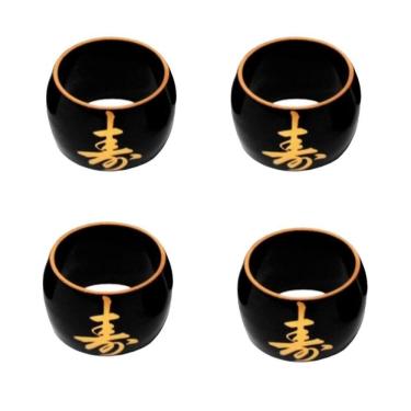 Imagem de Kit 4 Porta Guardanapo Preto Com Ideograma Japonês Dourado