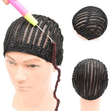 Imagem de MY LIKE Touca de peruca trançada de crochê elástica em preto para facilitar a costura, tamanho grande