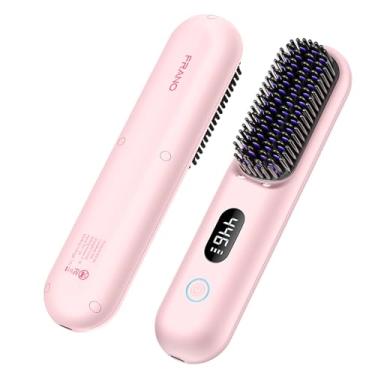 Imagem de Escova alisadora de cabelo sem fio, mini escova alisadora portátil para viagens, alisador iônico negativo, alisador de cabelo recarregável para mulheres, leve em movimento, rosa