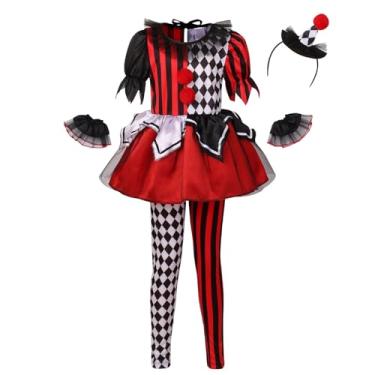 Imagem de AGCOAH Kids Clown Costume 4PCS Circus Costume Girls Evil Wicked Clown Dress Carnival Halloween Dress Up Cosplay Red Medium(5-6Y)