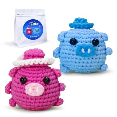 Imagem de NestledCrafts Kit de crochê para crianças iniciantes, kit de animais de crochê Amigurumi, fácil de aprender a fazer crochê com tutoriais em vídeo passo a passo (RoBo)