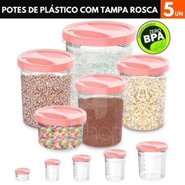 Imagem de Kit 5 Potes Porta Mantimentos Alimentos Plástico Com Tampa - Uninjet