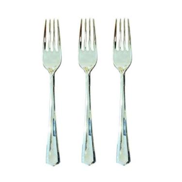 Imagem de Garfos Refeição Descartáveis Luxo Plástico Prata 18Cm- 48Un - Blook