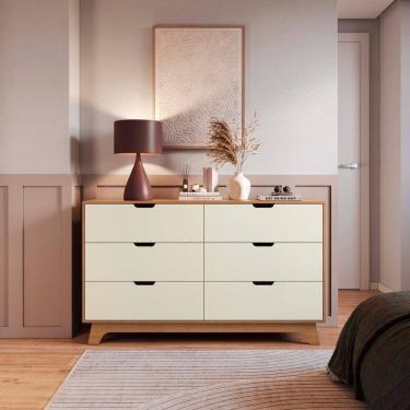 Imagem de Cômoda para Quarto 6 Gavetas 100% Mdf Alice Off White / Castanho