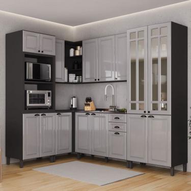 Imagem de Cozinha Completa Firenze 16 Portas 2 Gavetas com Vidro 6171.170 Cinza/Titânio - Indékes
