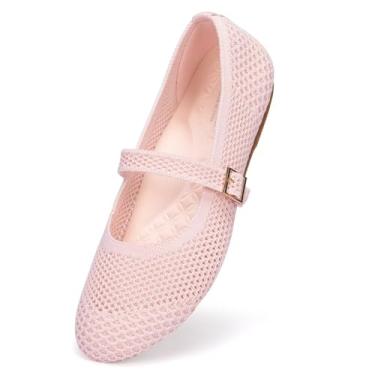 Imagem de Frank Mully Sapatilhas Mary Jane femininas confortáveis e elegantes sapatilhas de balé casual bico redondo sem cadarço tecido de malha lavável para trabalho de escritório sapatos femininos, Rosa bebê