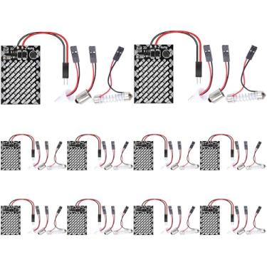Imagem de QAUBEN Pacote com 10 Luzes de teto LED 3014 48-SMD para interior de carro, luz de painel LED, luz de placa de leitura, teto, lâmpada de mapa com adaptadores BA9S T10 Festoon, azul (DC 12-24 V)