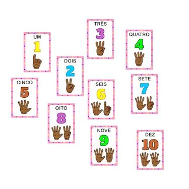 Imagem de Cartões Educativo Números em Português 1-10, Cartões de Aprendizagem com Números e Gestos das Mãos, Material Didático Infantil Modelo CD 004