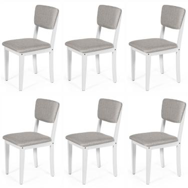 Imagem de Conjunto 6 Cadeiras De Jantar Estofada Em Madeira Maciça Ella Branco/cinza Claro