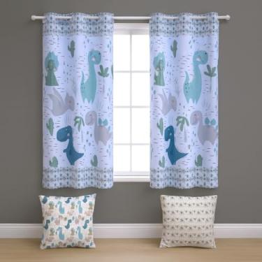Imagem de Cortina Infantil Estampada 2m x 1,5m com 2 Capas de Almofada, Decorativa, Tecido Poliéster, para Quarto (DINO)