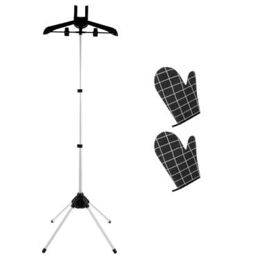Imagem de YLMFTNU Suporte para vaporizador de roupas com luva de passar roupa, cabide para roupas a vapor, suporte portátil para vaporizador, cabide de ferro a vapor, prateleira de secagem de roupas