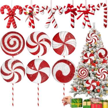 Imagem de Vercraft 12 peças de decoração gigante de pirulito de Natal de 39 cm, grande bengala doce, decorações de Natal, pirulito com palitos, decoração de hortelã-pimenta vermelha e branca para festa de