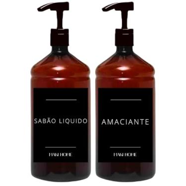 Imagem de Kit Dispenser Frasco Âmbar 1 Litro Para Lavanderia Sabão Liquido E Amaciante Com Válvula Pump Profissional Decorativo e Funcional