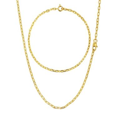 Imagem de Kit de Moeda Antiga Banhado a Ouro 18k Corrente E Pulseira Cadeado Quina 2mm (Corrente70CM + Pulseira19CM)