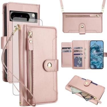 Imagem de Asuwish Capa de celular para celular Google Pixel 8 Pro 5G com zíper, protetor de tela de vidro temperado e alça transversal, suporte para cartão de crédito Pixel8Pro Pixel8 XL Eight 8Pro feminino