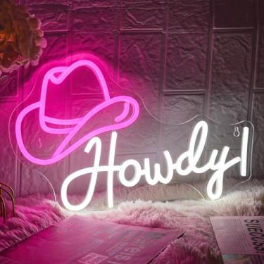 Imagem de LMSIGNLY Letreiro De Neon Com Chapéu Cowboy, Letreiros Led Legais, Luzes Reguláveis Alimentação Usb Para Sala Jogos, Caverna Do Homem, Cervejaria, Bar, Café, Recreação (Rosa E Branco)