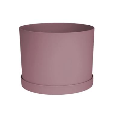 Imagem de Bloem Mathers Vaso de jardim de resina moderno redondo rosa empoeirado de 15 cm com orifícios de drenagem e bandeja removível para pires incluídos, feito nos EUA