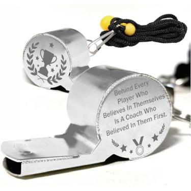 Imagem de CREATCABIN 1 caixa de apito de treinador esportivo com cordão de metal de aço inoxidável troféu gravado alto e claro som equipamento de árbitro para treinamento de oficiais acampamento ao ar livre