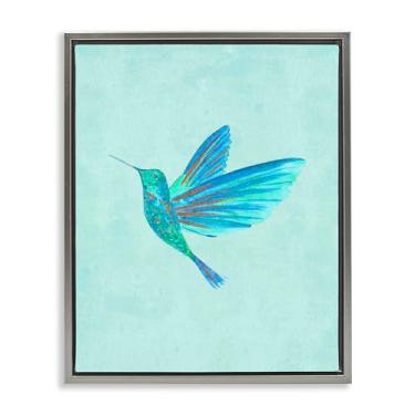 Imagem de Stupell Industries Arte de parede em tela flutuante com moldura cinza beija-flor azul, design de Camila Juncos, 21 x 17