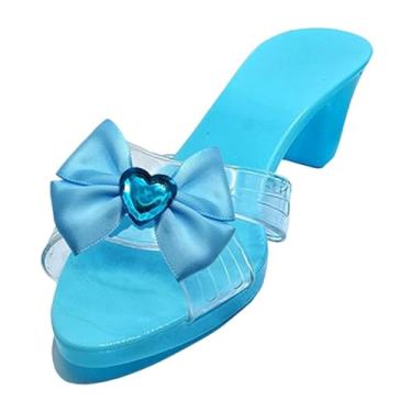 Imagem de Fenteer Princesa Vestir Sapatos de Salto Alto Brinquedo Verão Multifuncional 1 Par Brincadeira de Faz de Conta Salto Alto para o Dia Crianças Cosplay, Azul com Laço