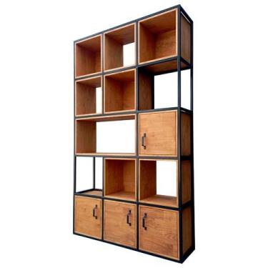 Imagem de Estante Modelo Industrial com Nichos Estrutura de Ferro em Preto e Mad