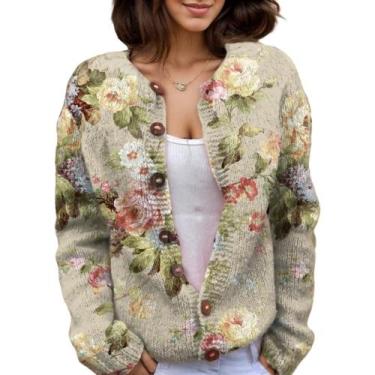 Imagem de Suéter de malha feminino Akivide com estampa floral de outono