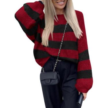 Imagem de Suéter feminino PRETTYGARDEN 2024, lanterna grande, listrada