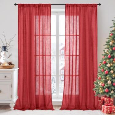 Imagem de Cortinas BGment Red Linen com 213 cm de comprimento para sala de estar