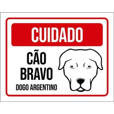 Imagem de Kit 3 Placas Cuidado Cão Bravo Dogo Argentino