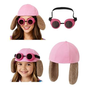 Imagem de amxjxma Touca de polícia para adultos, mulheres, crianças, meninas, cães, heroína, com orelhas, rosa, steampunk, para livros, acessórios de fantasia, rosa, Adult onesize