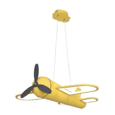 Imagem de Lustre LED para quarto de crianças, amarelo, azul, avião, lustre, controle remoto regulável, moderno, luminária pendente de teto, grande, aeronave, lâmpada suspensa para meninas, meninos, qu