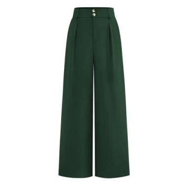 Imagem de Calça social de perna larga BTFBM 2025 de cintura alta feminina verde 