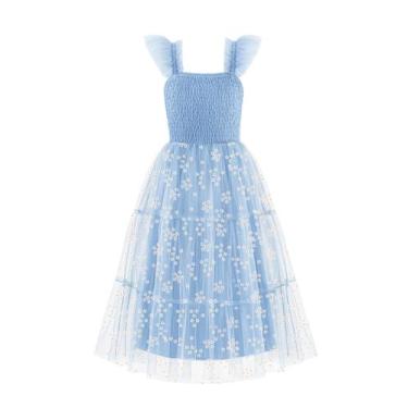 Imagem de Vestido de verão Arshiner para meninas azul floral tamanho 5-6 anos