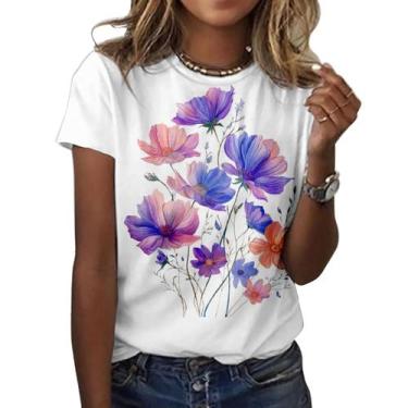 Imagem de Camiseta ZOCANIA com estampa floral feminina, mistura de algodão