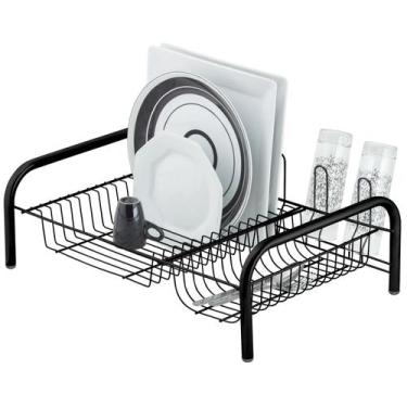 Imagem de Escorredor de Louça Preto 14 Pratos Quadrados 05 Copos Espaço Lateral 