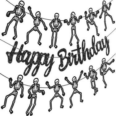 Imagem de Banner de festa CANDY CHEF Dancing Skeleton Feliz Aniversário