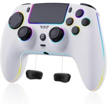 Imagem de SZDILONG Wireless Controller with 7 Colors RGB Light for P-S5 Pro/Slim,MAC,iOS,Steam,PC Windows/Android 10 and Above,Support Turbo/Programmable/Microphone/Dual Vibration, with 3.5mm Audio Jack (White)