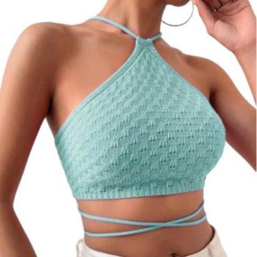 Imagem de Cropped feminino triângulo de amarrar moda blogueira tendência verão-Feminino