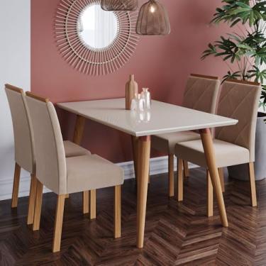 Imagem de Mesa para Sala De Jantar Adele 130 x 80 cm e 4 Cadeiras Fernanda Cimol Madeira/Off White/Nude