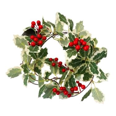 Imagem de Guirlanda Natalina Decorativa com Folhas Verdes e Frutinhas Vermelhas, 1,80m de Comprimento, Flor Artificial Azevinho Cereja Decoração de Natal, Uso Interno e Externo, Portas Janelas e Arvores