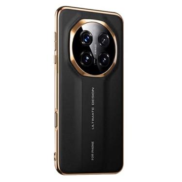 Imagem de HAOMRIYL Capa de couro para Honor Magic 8 Pro/8, capa de proteção de lente completa galvanizada borda dourada fina à prova de choque, preta, 8Pro