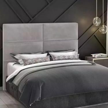 Imagem de Cabeceira Cama Box Casal 1,40 Barcelona para Quarto em Veludo Cinza- Larbelle
