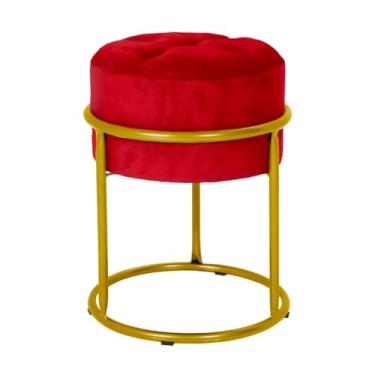 Imagem de Puff Argola Banqueta Ferro Estofada Penteadeira Decoração Quarto Sala Bancada Cadeira Moderno Pufe(Vermelho/Dourado)