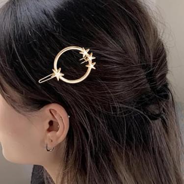 Imagem de Grampo de cabelo com design oco geométrico, elegante grampo de cabelo de metal para a cabeça traseira, acessórios de cabeça para mulheres - pentagrama redondo