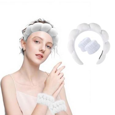 Imagem de Conjunto de 3 faixas de cabeça de spa para lavar o rosto, conjunto de pulseiras esportivas, kit de faixa de suor, esponja, cuidados com a pele, toalhas de pulso, toalha, faixa de cabelo