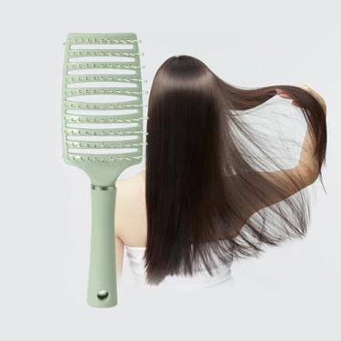 Imagem de Pente de cabelo curvo almofada ventilada dente largo dentes de nylon pontas arredondadas escova de desembaraçar homens mulheres cabelo encaracolado grosso (verde)