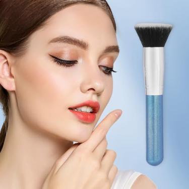 Imagem de Pincel Kabuki de topo plano para base líquida, creme e pó - Ferramenta profissional de mistura de maquiagem com cerdas densas macias para um acabamento sem riscos