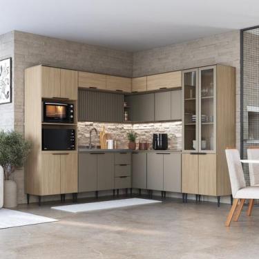 Imagem de Cozinha Completa Modulada de Canto 11 Peças com Cristaleira e Porta Ri